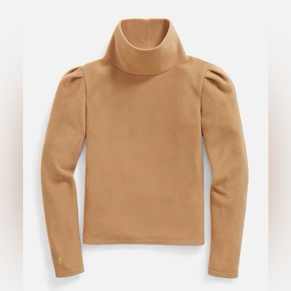 Dudley Stephens Camel Tommy Turtleneck Fleece Puff Sleeve Tan Sweatshirt M